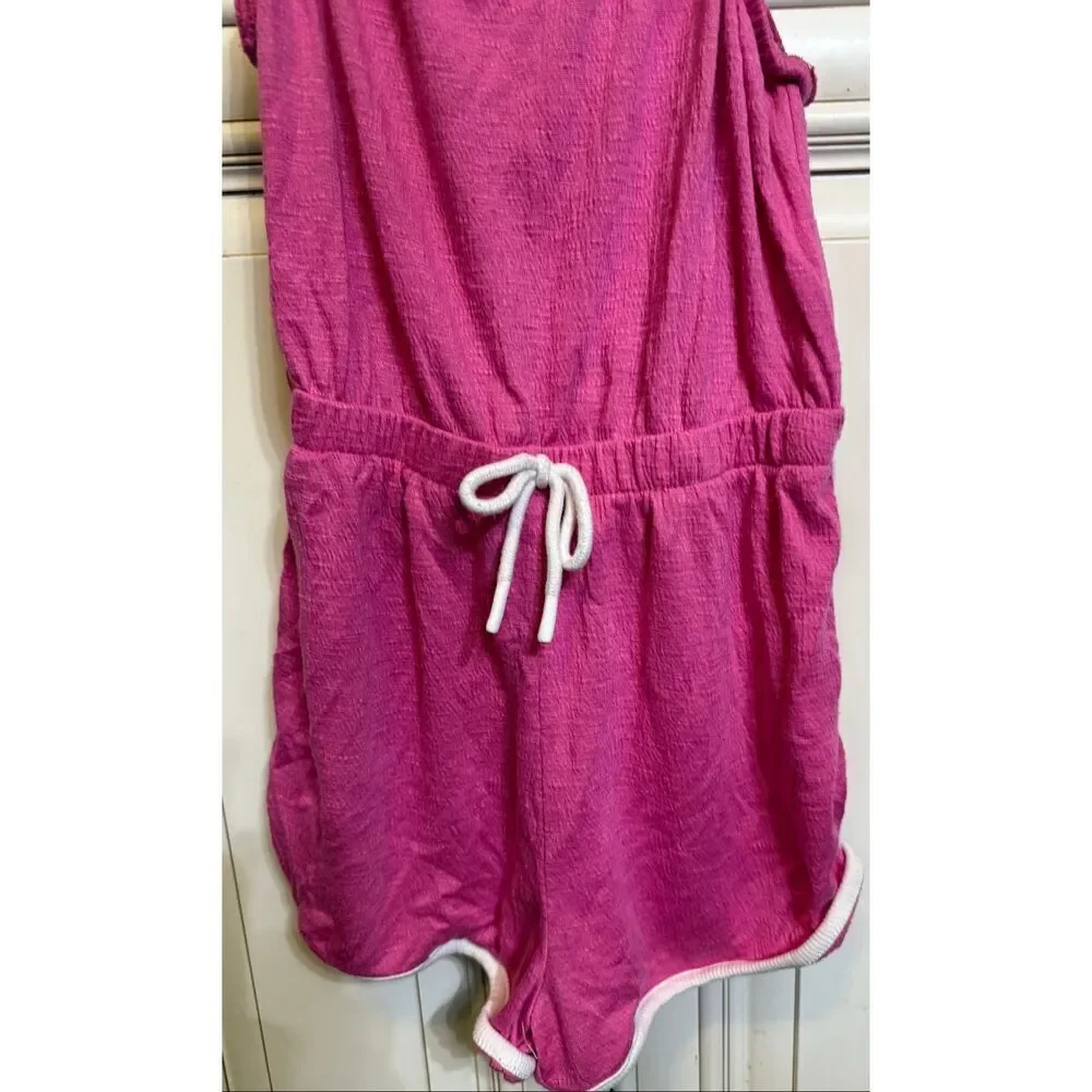 Art Class Girls Thin Strap Drawstring Side Stripe Romper Pink White Size Medium